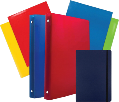 Blue Journal Assorted Primary Glossy Folders and 3/4 Inch Binders and Journal Pack