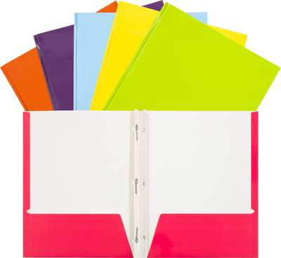 Assorted Fashion 9 x 12 Glossy with Clips Folders - 6 Pack