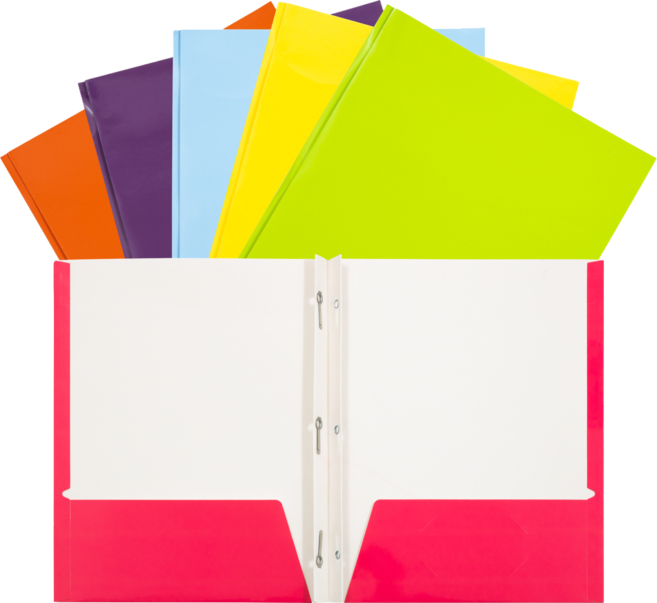 Assorted Fashion 9 x 12 Glossy with Clips Folders - 6 Pack