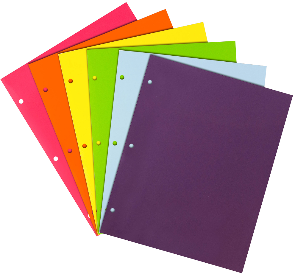 Assorted Fashion 9 x 12 Glossy 3 Hole Punch Folders - 6 Pack