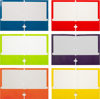 Assorted Primary 9 x 12 Glossy 3 Hole Punch Folders - 6 Pack