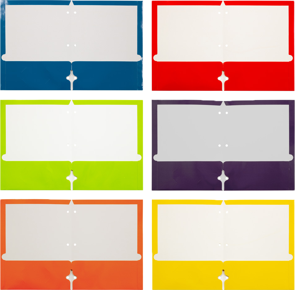 Assorted Primary 9 x 12 Glossy 3 Hole Punch Folders - 6 Pack