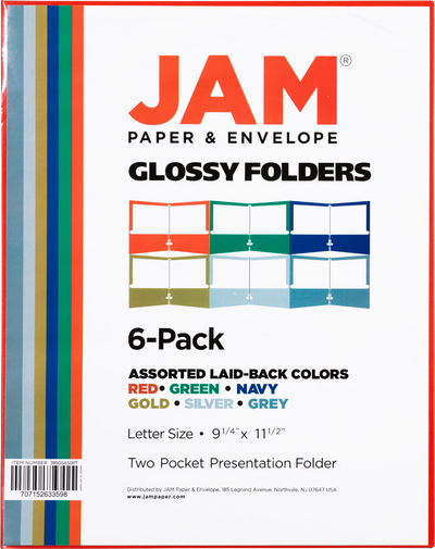 Assorted Primary Standard Laid Back Glossy Folders - 6 Pack