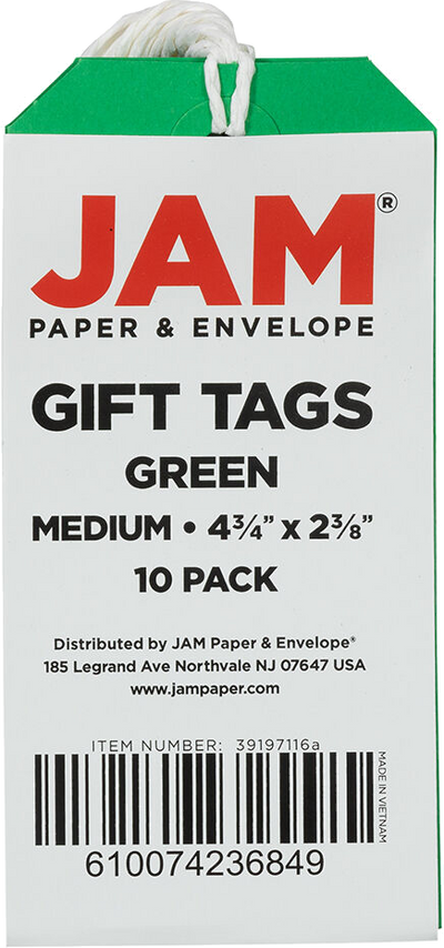 Green Medium Gift Tags (4 1/4 x 2 3/8) - 10 Pack