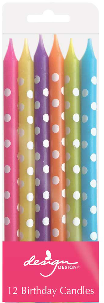 Assorted Bright Polka Dots Birthday Candles - 12 Pack