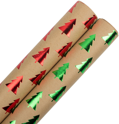 Kraft Trees Christmas Wrapping Paper Set (50 Sq Ft) - 2 Rolls