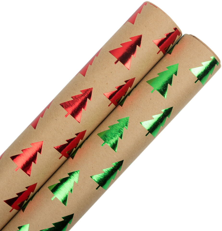 Kraft Trees Christmas Wrapping Paper Set (50 Sq Ft) - 2 Rolls
