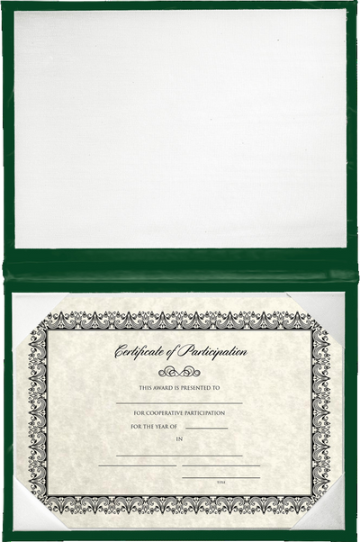 6 1/2 x 8 1/2 Landscape Padded Diploma Covers (Holds 6 x 8 Document) - Green