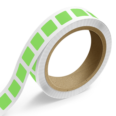 Neon Green 1 1/2 x 1 1/2 Inch Roll of Square Labels - Bright Adhesive