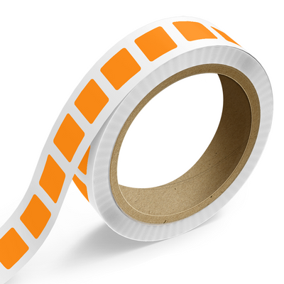 Neon Orange 1 1/2 x 1 1/2 Inch Roll of Square Labels - Bright Adhesive