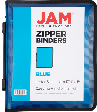 Blue Plastic 1 1/2 Inch 3-Ring Binder with Zipper