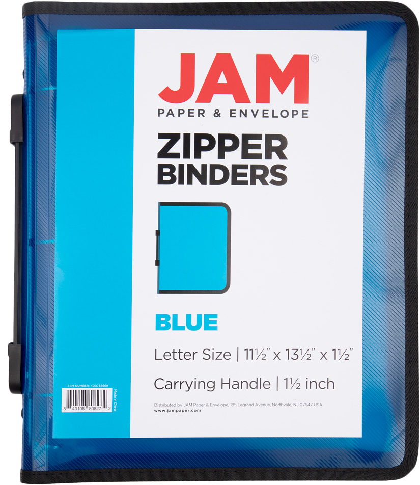 Blue Plastic 1 1/2 Inch 3-Ring Binder with Zipper
