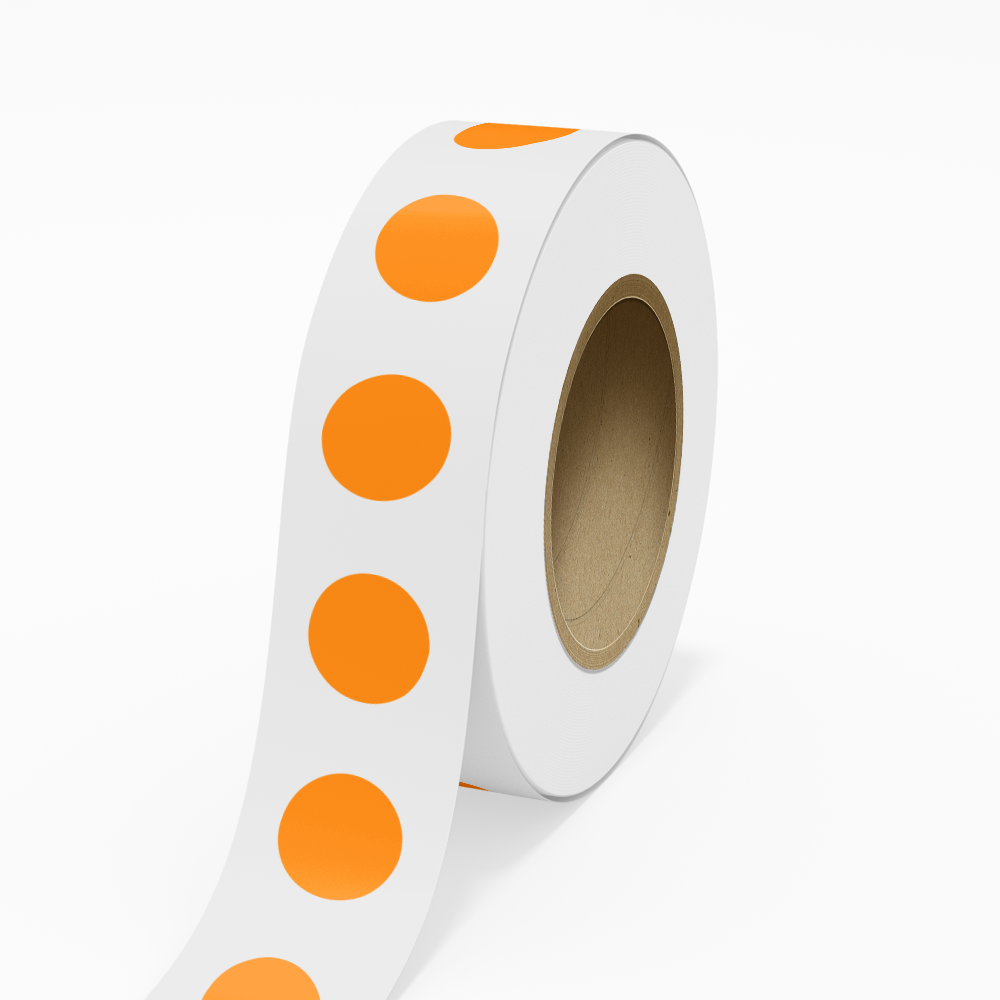 Neon Orange 1 1/2 Inch Roll of Circular Round Labels - Bright Adhesive