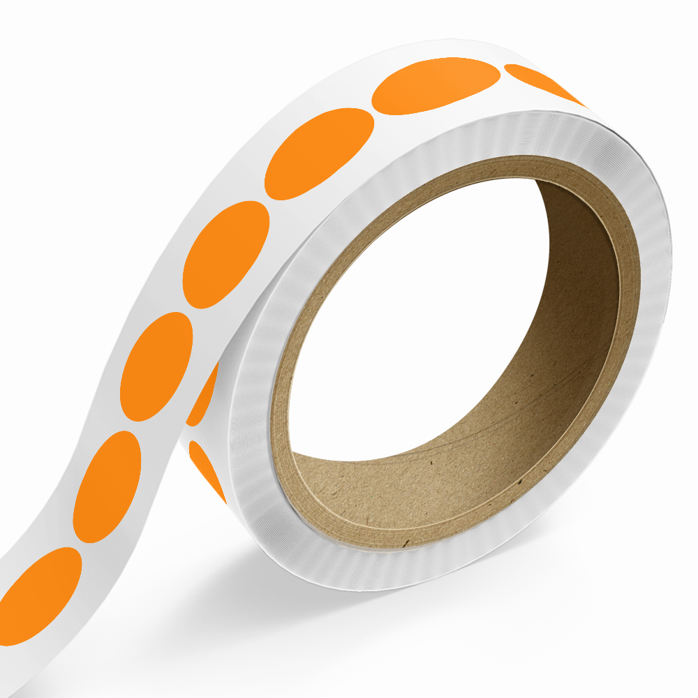 Neon Orange 1 1/4 x 2 1/2 Inch Roll of Oval Labels - Bright Adhesive