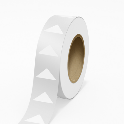 Clear 1 1/4 x 2 1/2 Inch Roll of Triangle Shaped Labels - Tear Resistant with High Gloss Film Layer