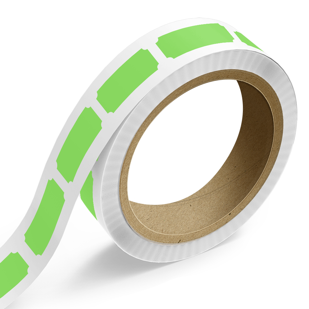 Neon Green 1 1/4 x 3 Inch Roll of Rectangle Labels - Bright Adhesive with Indented Corners