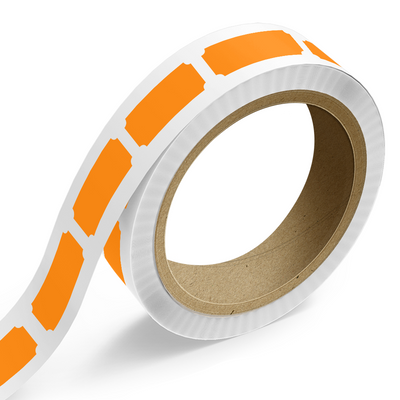 Neon Orange 1 1/4 x 3 Inch Roll of Rectangle Labels - Bright Adhesive with Indented Corners