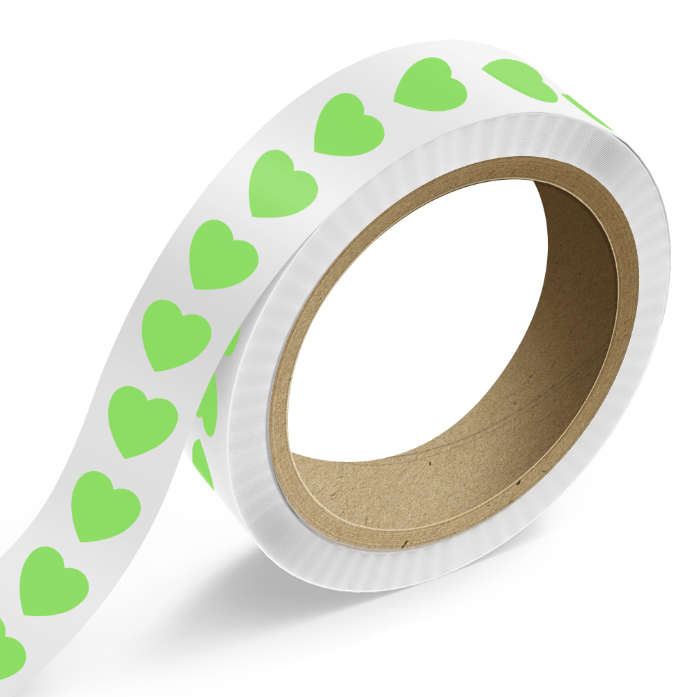 Neon Green 1 1/8 x 1 1/8 Inch Roll of Heart Shaped Labels - Wedding Anniversary Valentine's Day Bright Adhesive