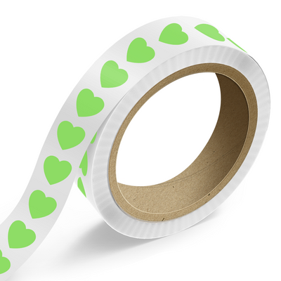 Neon Green 1 1/8 x 1 1/8 Inch Roll of Heart Shaped Labels - Wedding Anniversary Valentine's Day Bright Adhesive