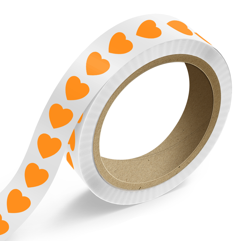 Neon Orange 1 1/8 x 1 1/8 Inch Roll of Heart Shaped Labels - Wedding Anniversary Valentine's Day Bright Adhesive