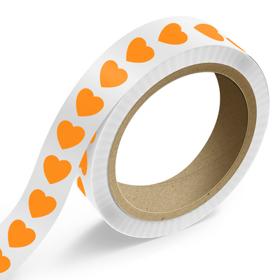 Neon Orange 1 1/8 x 1 1/8 Inch Roll of Heart Shaped Labels - Wedding Anniversary Valentine's Day Bright Adhesive