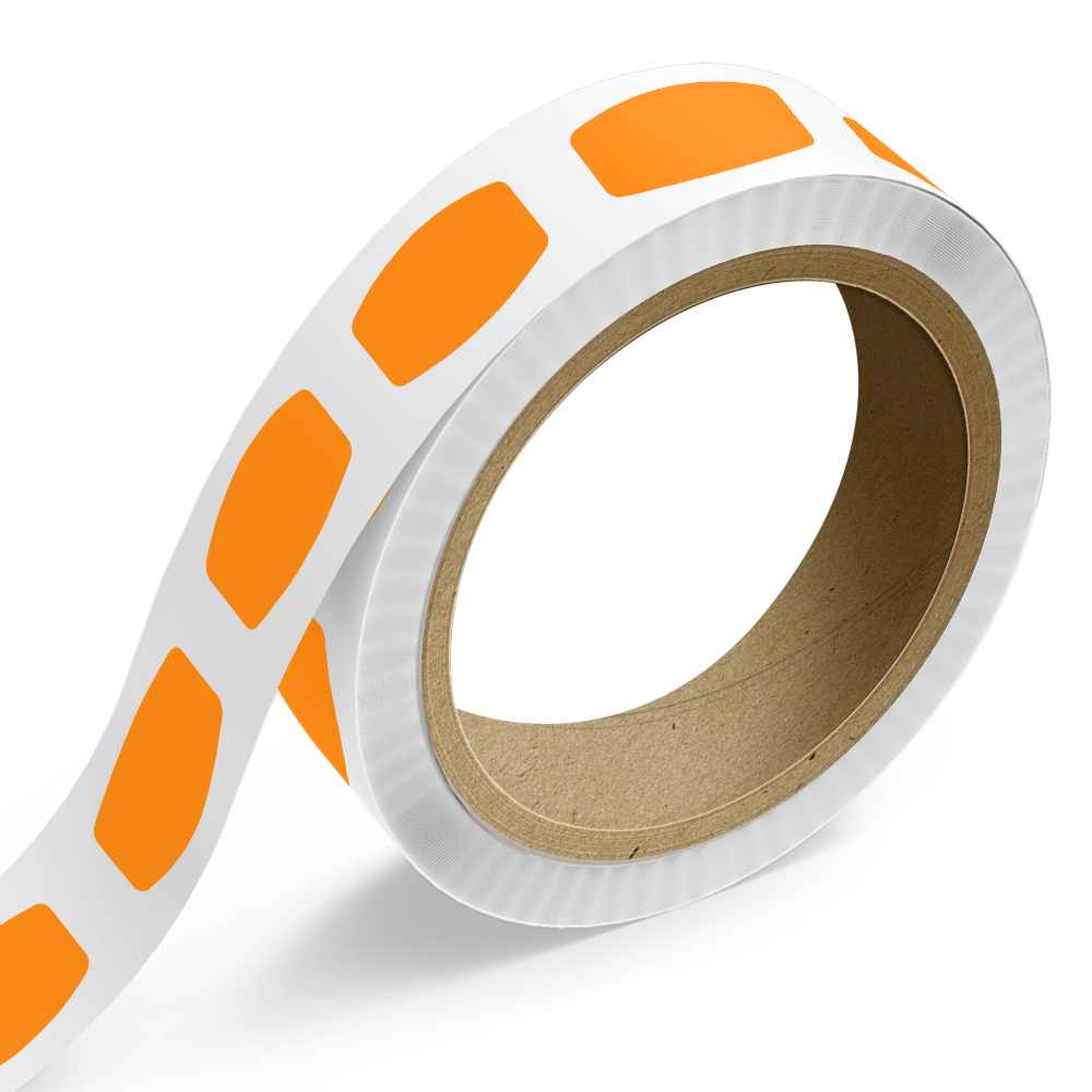 Neon Orange 1 1/8 x 2 Inch Roll of Rectangle Labels - Bright Adhesive