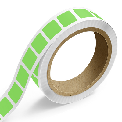 Neon Green 1 3/4 X 1 3/4 Inch Roll of Square Labels - Bright Adhesive