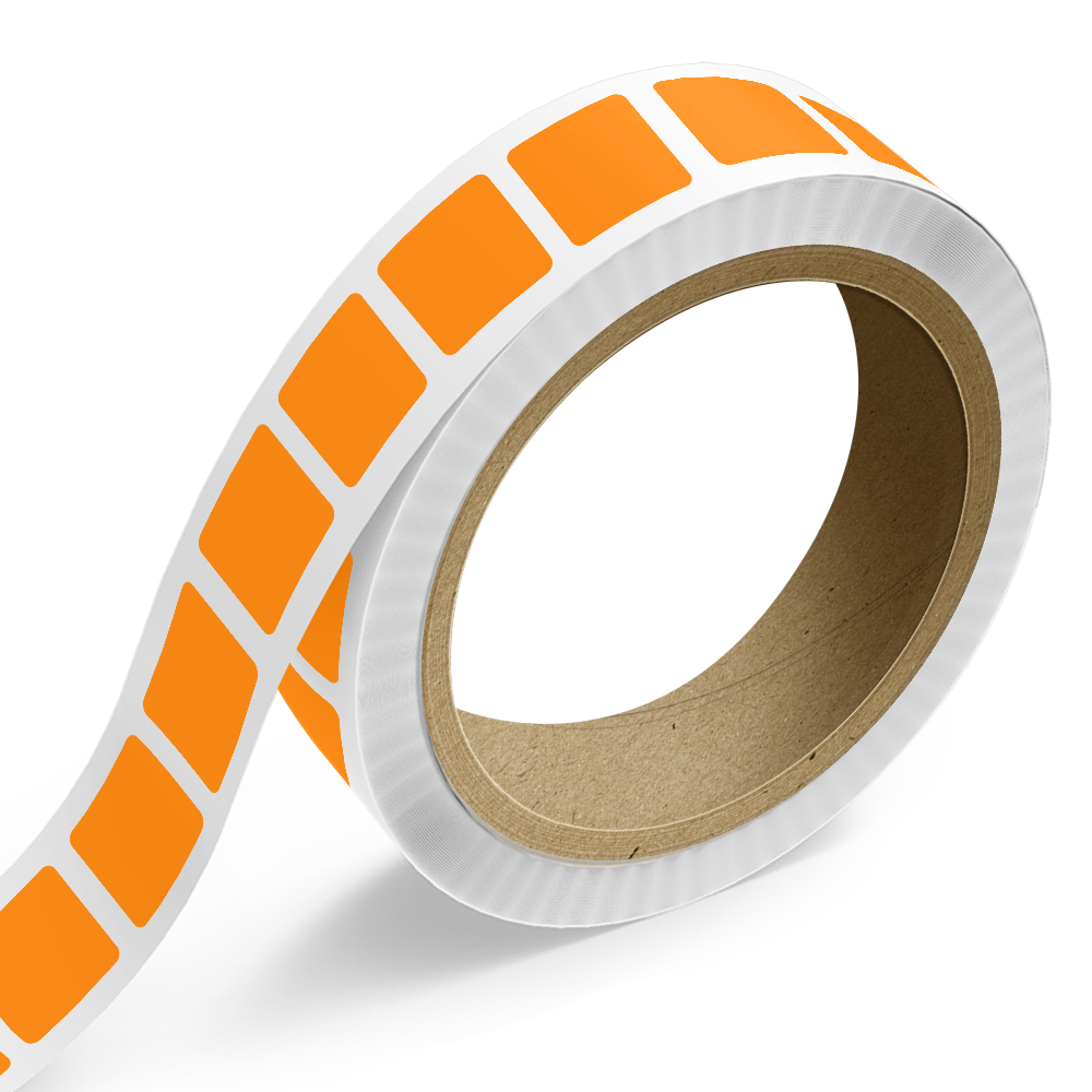 Neon Orange 1 3/4 X 1 3/4 Inch Roll of Square Labels - Bright Adhesive