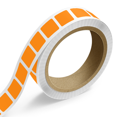 Neon Orange 1 3/4 X 1 3/4 Inch Roll of Square Labels - Bright Adhesive