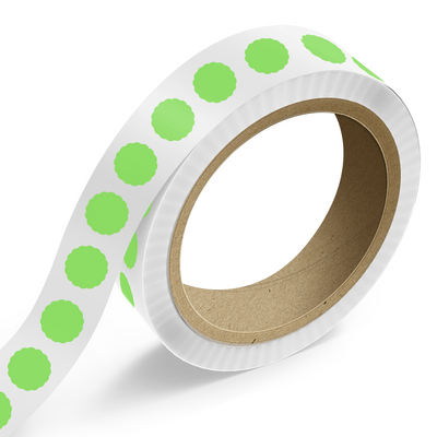 Neon Green 1 5/8 x 1 5/8 Inch Roll of Scallop Shaped Labels - DIY Promotional Project Bright Adhesive