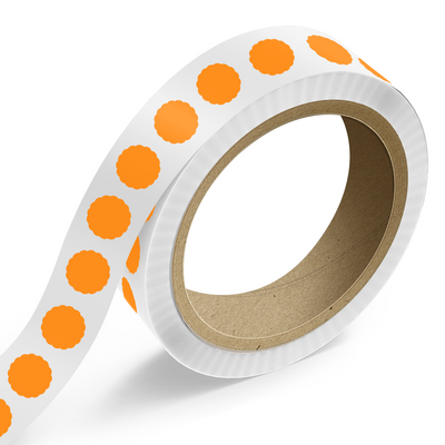 Neon Orange 1 5/8 x 1 5/8 Inch Roll of Scallop Shaped Labels - DIY Promotional Project Bright Adhesive