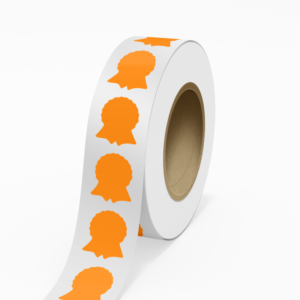 Neon Orange 1 5/8 x 2 Inch Roll of Ribbon Shaped Labels - Prize Support Awareness Bright Adhesive