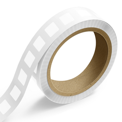 White 1 x 1 Inch Roll of Square Labels - Tear Resistant with High Gloss Film Layer