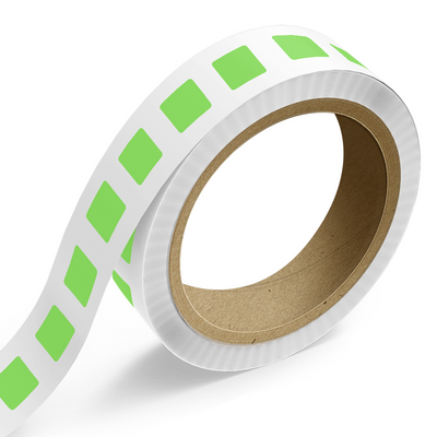 Neon Green 1 x 1 Inch Roll of Square Labels - Bright Adhesive