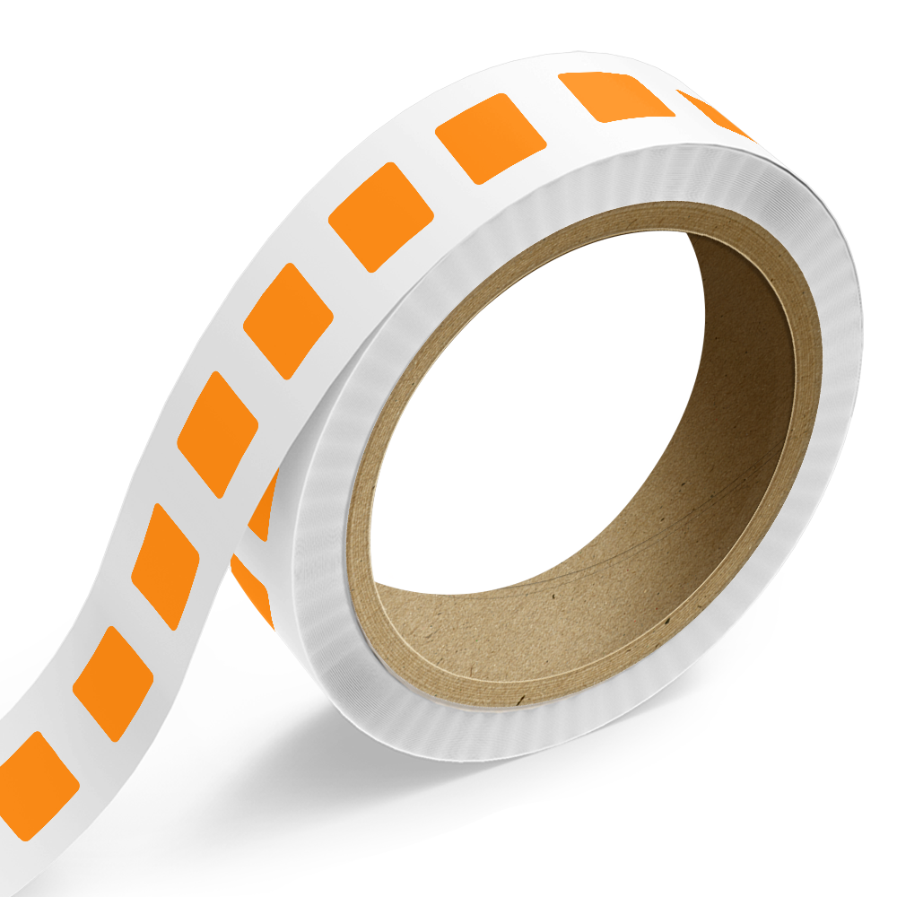 Neon Orange 1 x 1 Inch Roll of Square Labels - Bright Adhesive