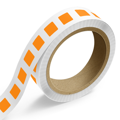 Neon Orange 1 x 1 Inch Roll of Square Labels - Bright Adhesive