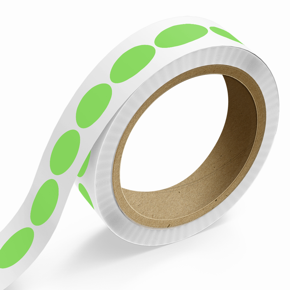 Neon Green 1 x 2 Inch Roll of Oval Labels - Bright Adhesive