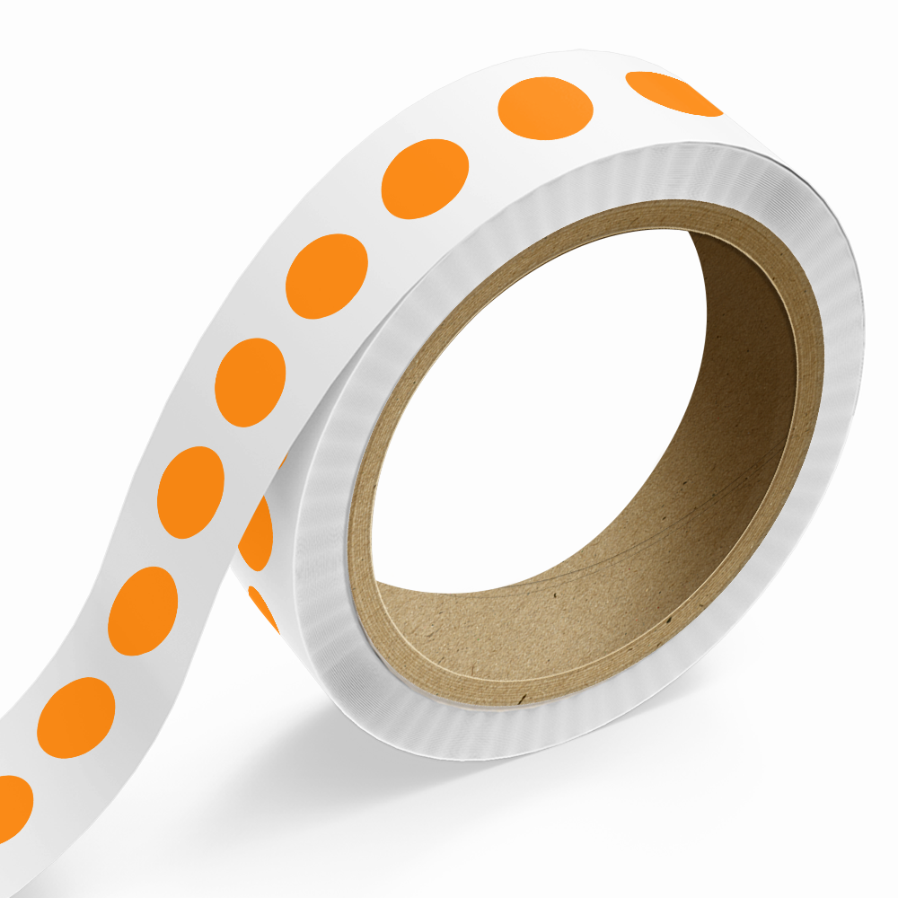 Neon Orange 1 Inch Roll of Circular Round Labels - Bright Adhesive
