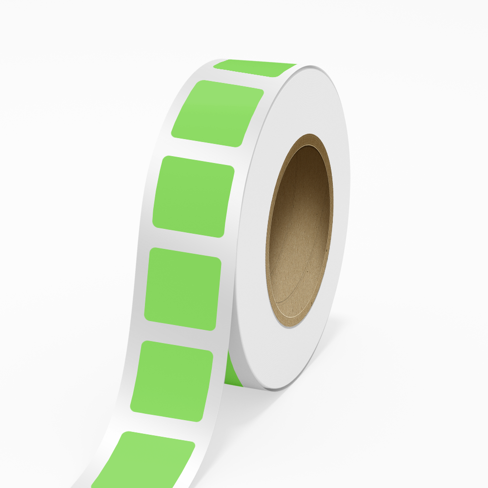 Neon Green 2 1/2 x 2 1/2 Inch Roll of Square Labels - Bright Adhesive