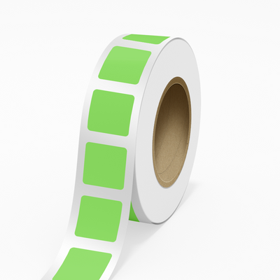 Neon Green 2 1/2 x 2 1/2 Inch Roll of Square Labels - Bright Adhesive