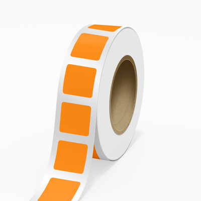 Neon Orange 2 1/2 x 2 1/2 Inch Roll of Square Labels - Bright Adhesive