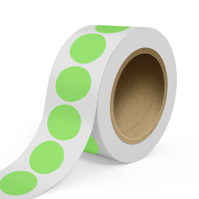 Neon Green 2 1/2 Inch Roll of Circular Round Labels - Bright Adhesive