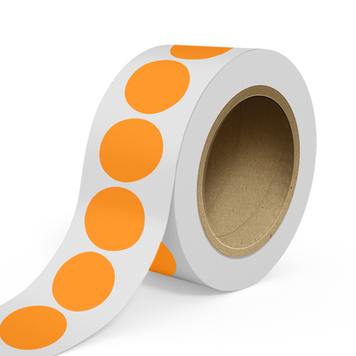 Neon Orange 2 1/2 Inch Roll of Circular Round Labels - Bright Adhesive