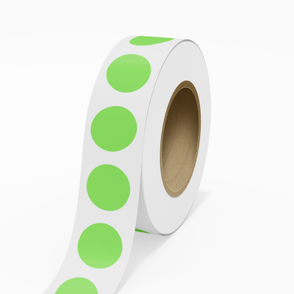 Neon Green 2 1/4 Inch Roll of Circular Round Labels - Bright Adhesive
