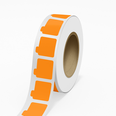 Neon Orange 2 1/8 x 2 1/8 Inch Roll of Lip Balm Shaped Labels - Cosmetic Bright Adhesive