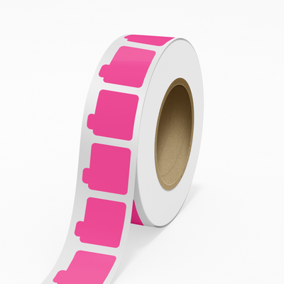 Neon Pink 2 1/8 x 2 1/8 Inch Roll of Lip Balm Shaped Labels - Cosmetic Bright Adhesive