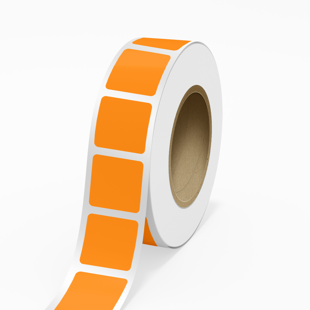 Neon Orange 2 3/4 x 2 3/4 Inch Roll of Square Labels - Bright Adhesive
