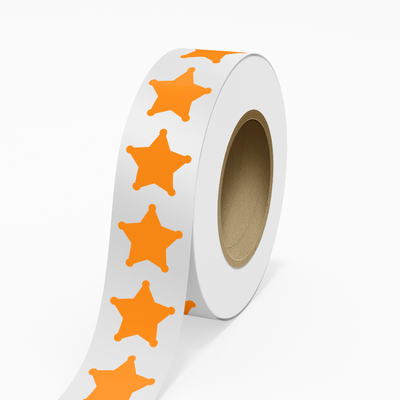 Neon Orange 2 3/4 x 2 3/4 Inch Roll of Sheriff Star Shaped Labels - Toy Packaging Bright Adhesive