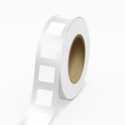 White 2 x 2 Inch Roll of Square Labels - Tear Resistant with High Gloss Film Layer