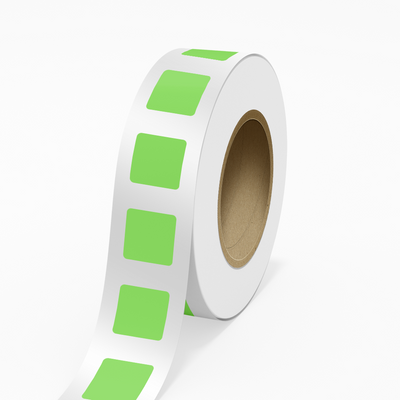 Neon Green 2 x 2 Inch Roll of Square Labels - Bright Adhesive